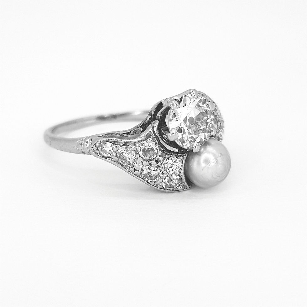 Thumbnail: Belle epoque platinum natural pearl and diamond ring
