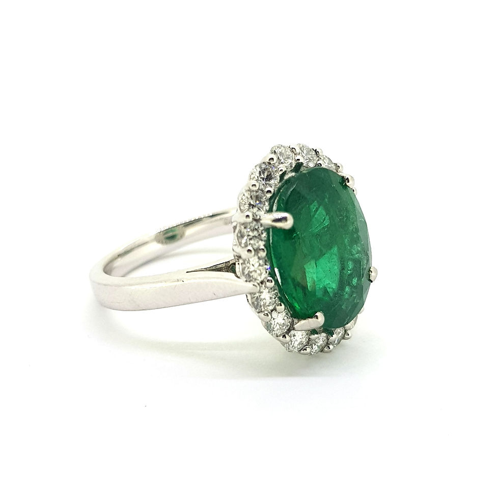 Emerald and diamond cluster ring Zambian E4.53Cts D0.77Cts