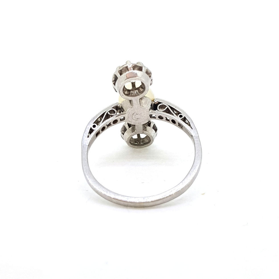 Thumbnail: Art Deco Platinum and diamond natural pearl ring.