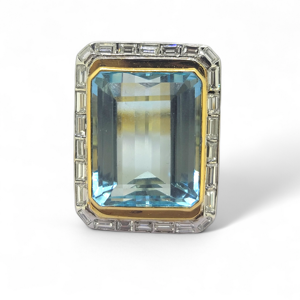 Thumbnail: Aquamarine and baguette diamond ring