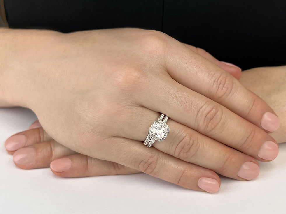 Thumbnail: 14k Love Princess Cut Diamond Halo Bridal Set