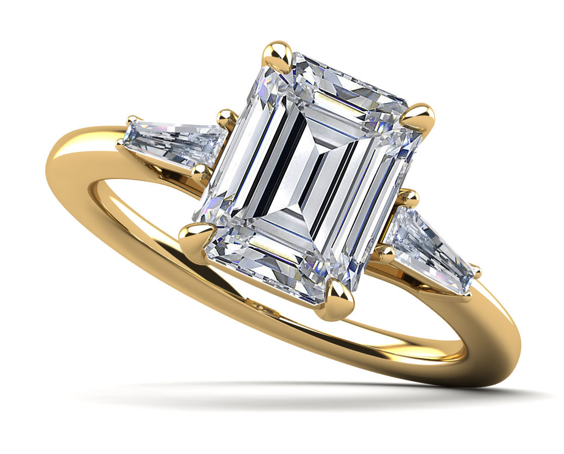 14k Yellow Gold Brilliant Emerald Cut And Baguette Ring