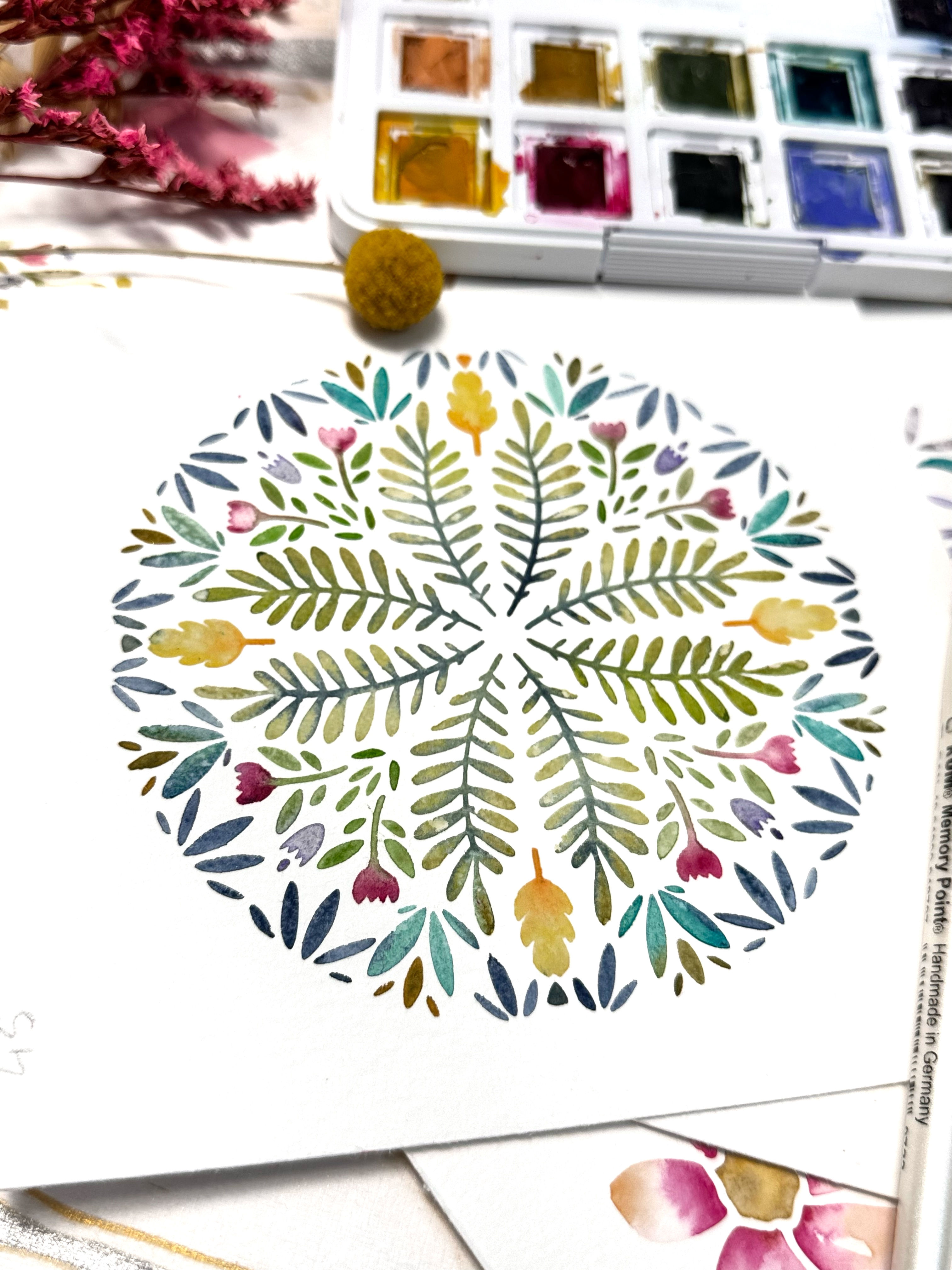 Schlichtbunt® pochoir mandala cercle de couleurs 34 floral