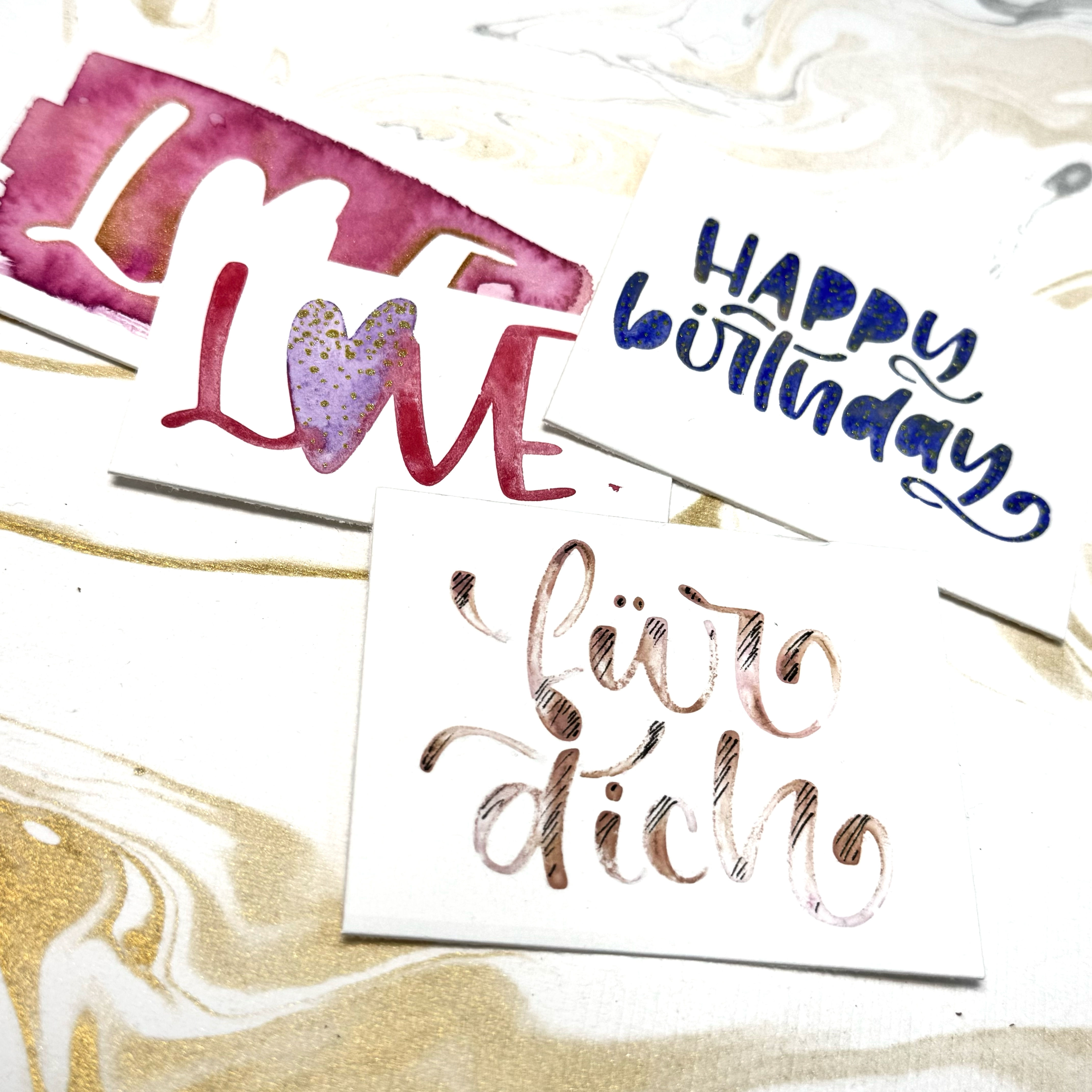 Schlichtbunt® stencil 3 mini letterings birthday & love (Mara Gnida)