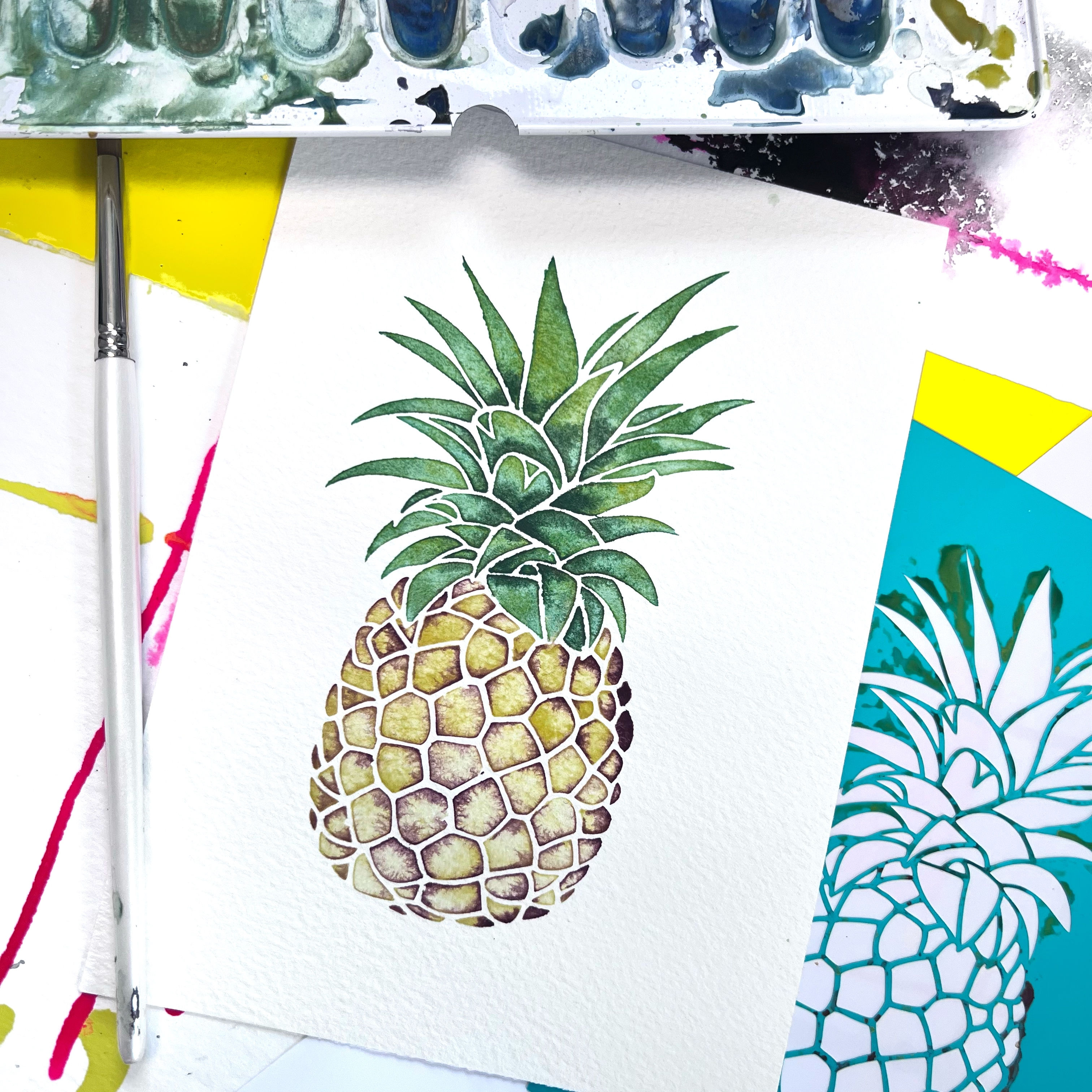 Simple colorful stencil pineapple