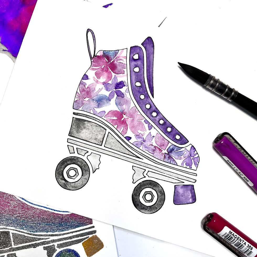 Simple colorful stencil retro roller skates