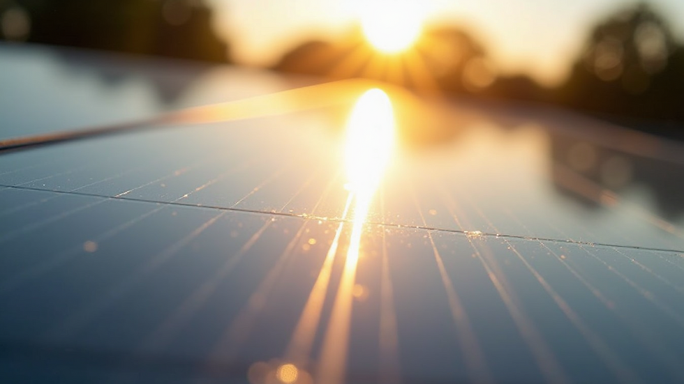 Close-up view of solar panel surface reflecting sunlight