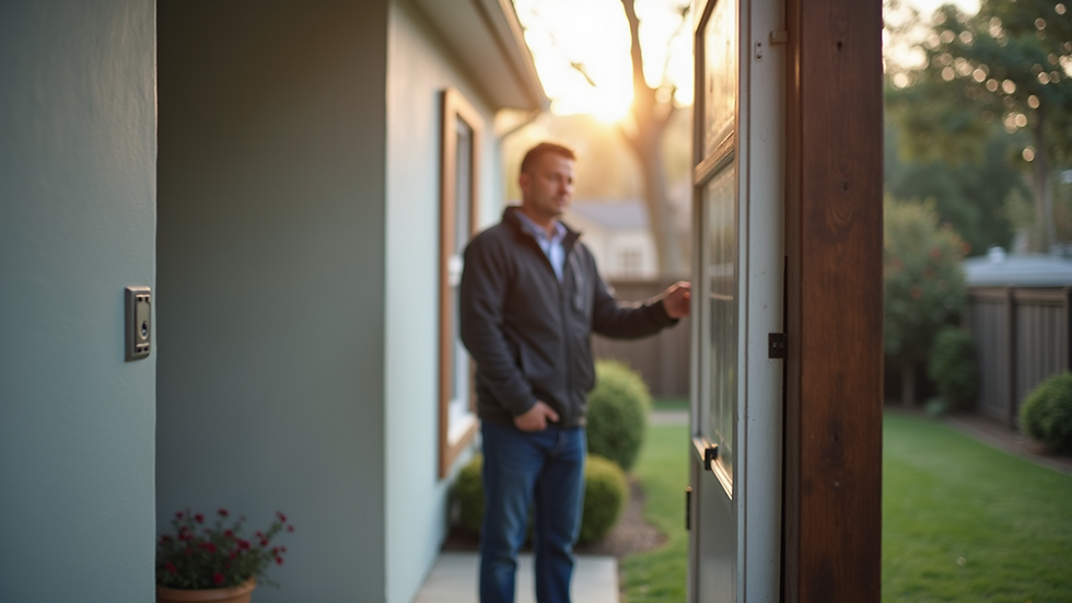 Close-up view of a landlord inspecting a rental property exterior
