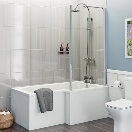 L Shape 1700 Right Hand Shower Bath with Bath Panel & Bath Screen