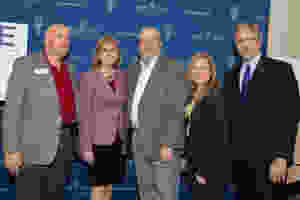 Pictured from left to right: Horace Robertson, EntreEd board member, Rebecca Corbin, NACCE President and CEO, Gene Coulson, EntreEd Executive Director, McDougal, EntreEd Board Member, & Scott Ralls, Wake Technical Community College President