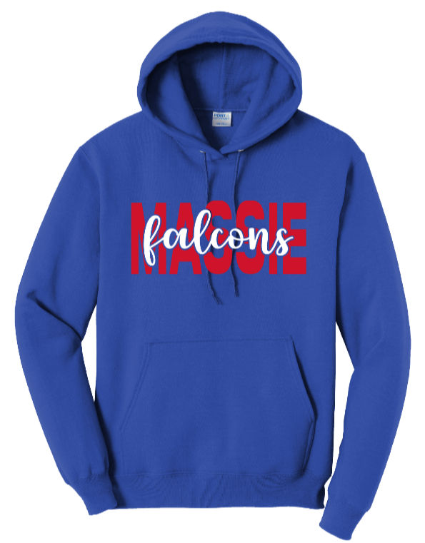 Thumbnail: Massie Block Falcon Script Hoodies and Crewnecks