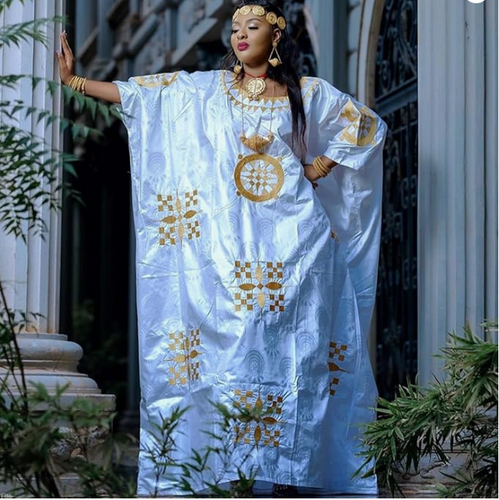 OZLIKA Gold And White African Wedding Bazin | Betty And Brima Fash