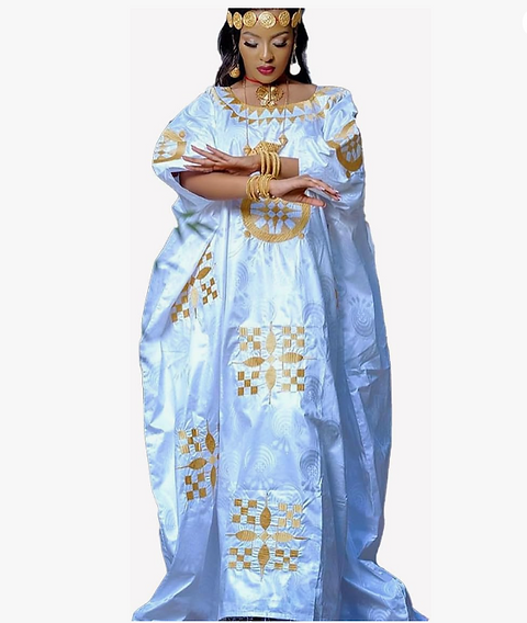 OZLIKA Gold And White African Wedding Bazin | Betty And Brima Fash OZLIKA Gold And White African Wedding Bazin | Betty And Brima Fash