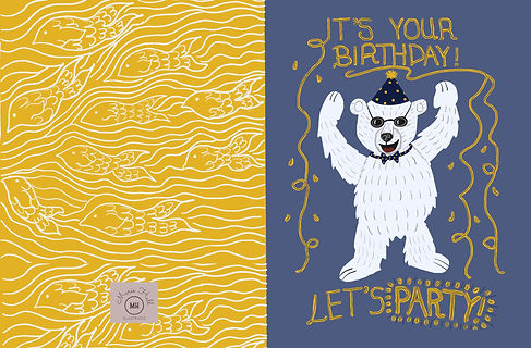 It's your birthday let's party card with a polar bear in a party hat and shades.