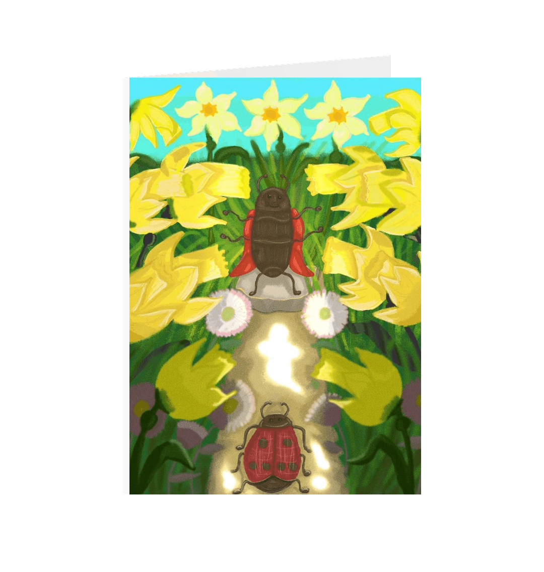 Ladybird in a Daffodil Tunnel Greeting Card (7 inch x 5 inch)