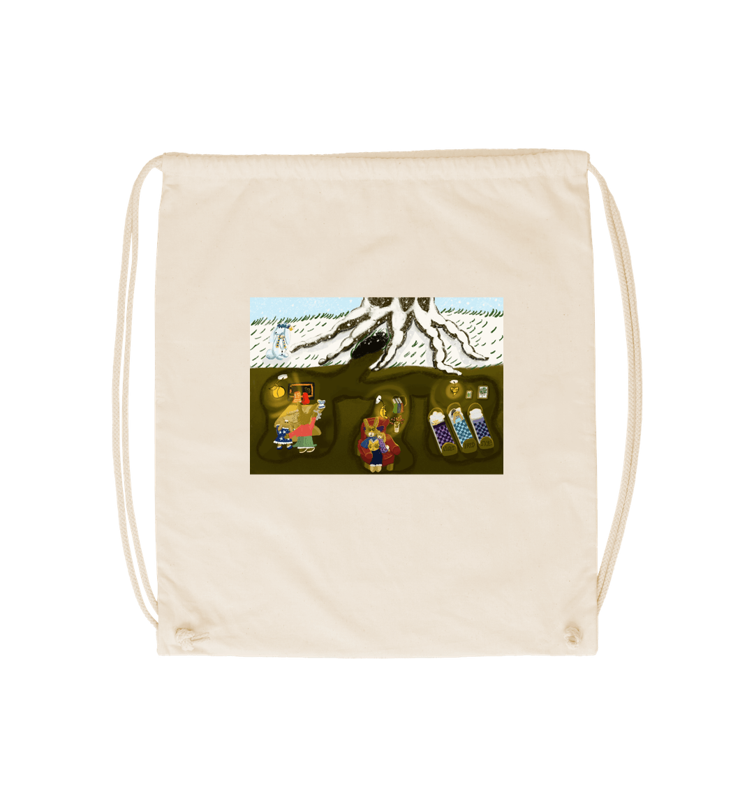 Rabbits Cosy Winter Organic Cotton Drawstring Bag