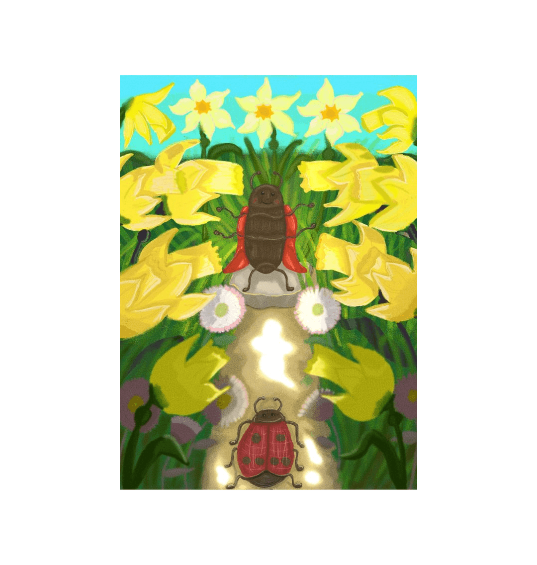 Ladybird in a Daffodil Tunnel Postcard A6