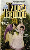 Cover of Jane Austen's Pride And Prejudice where a Victorian man is kissing the hand of a woman in a pink dress with a parasol