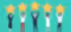 5 people holding large golden stars, colorful outfits, book reviews