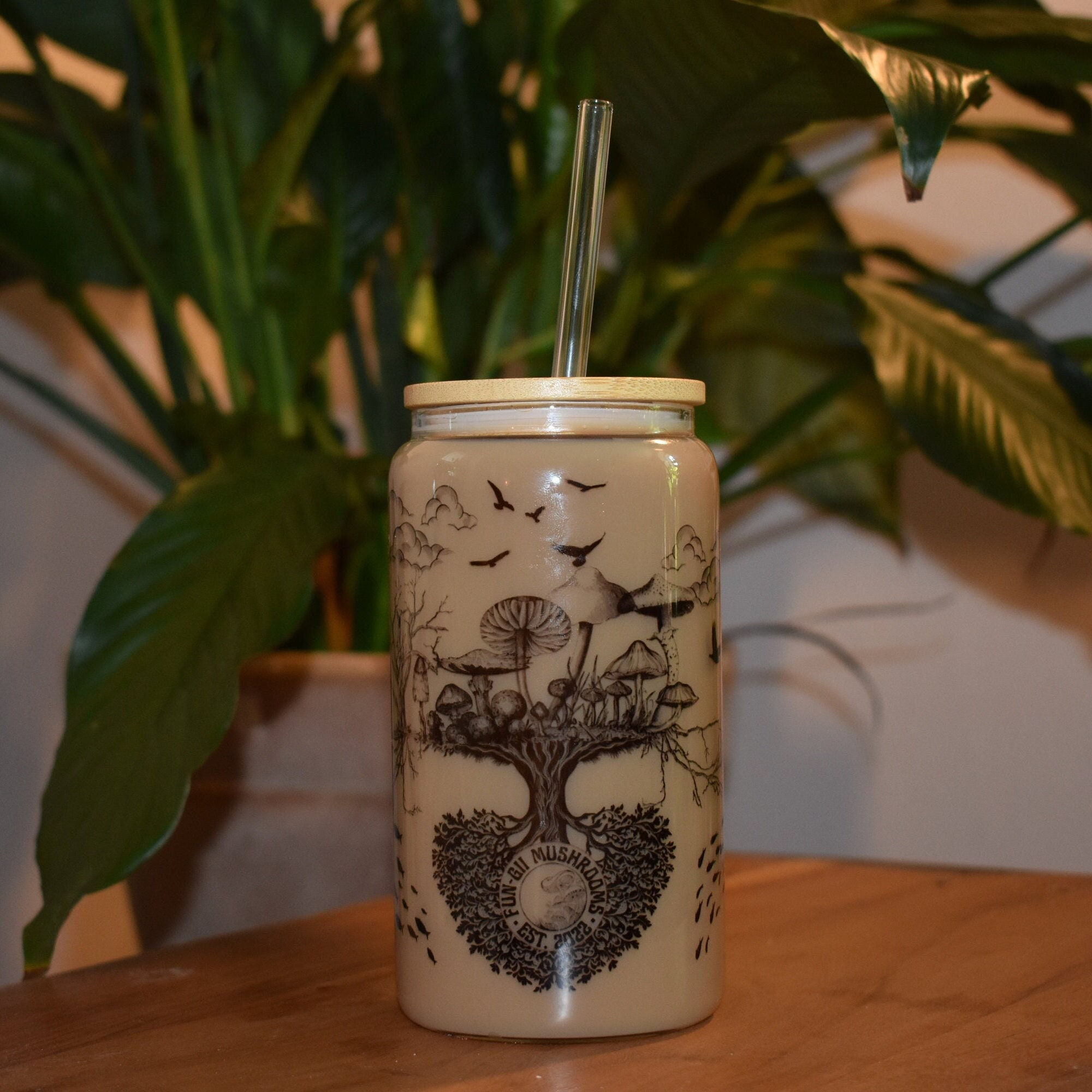 Evolution of Fungi Glass Water Bottle