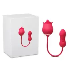 Thumbnail: 9-Speed Red Color Silicone Rose Sex Toy with Vibrating Tongue and Thrusting Egg