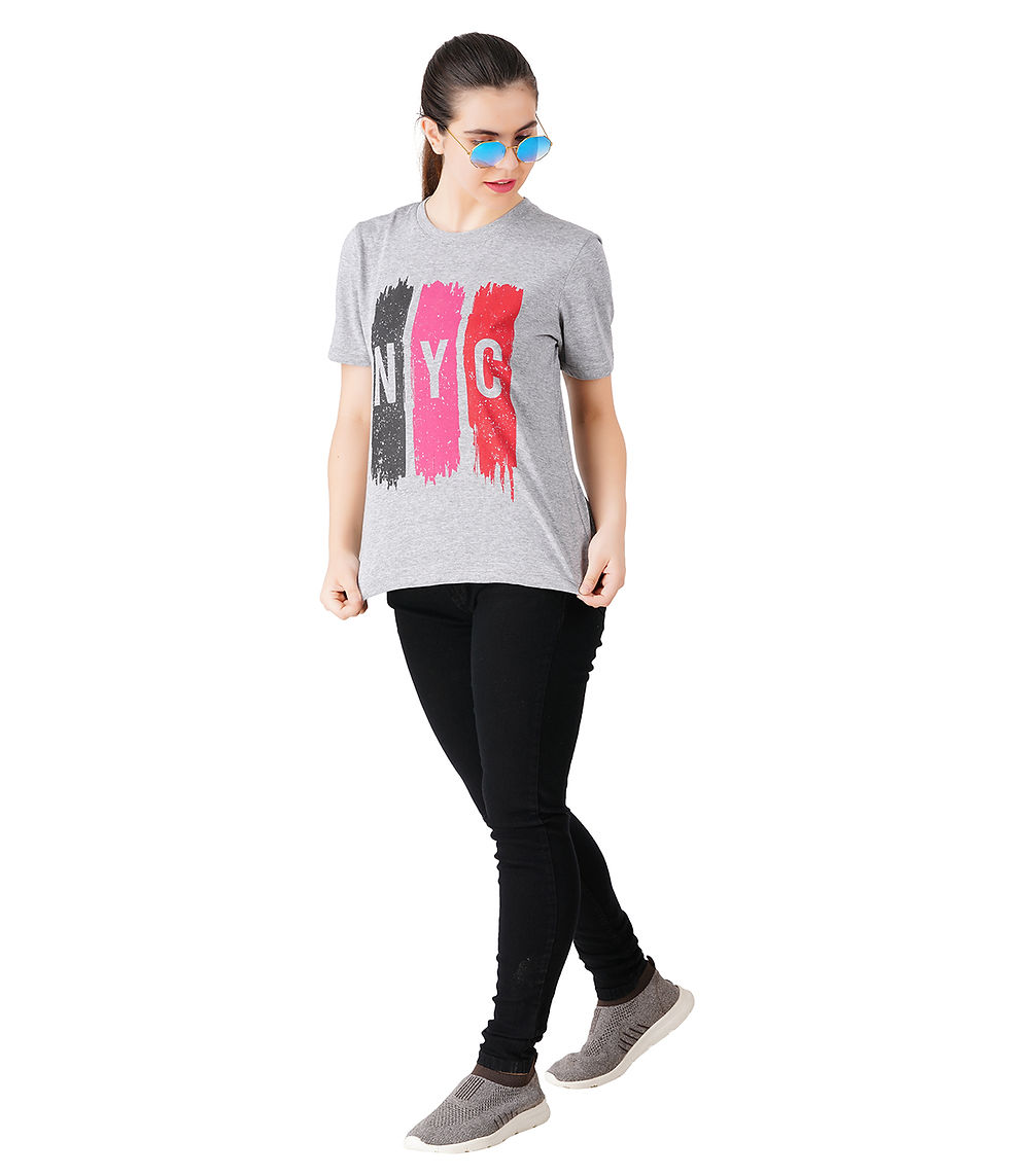 Thumbnail: Berry Street® Woman's Typography Half Sleeve Tshirt - Grey Melange
