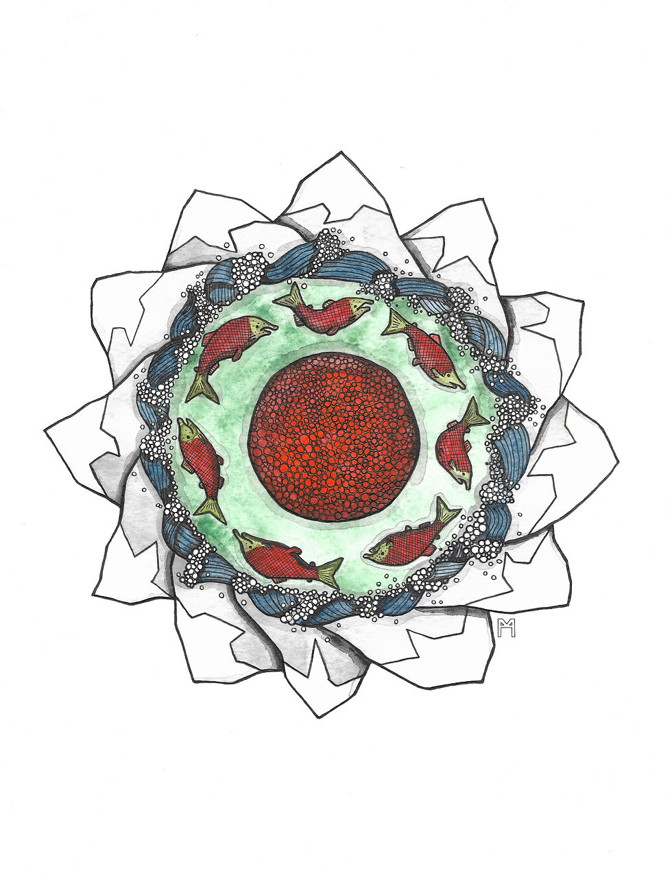 Salmon Circle Print