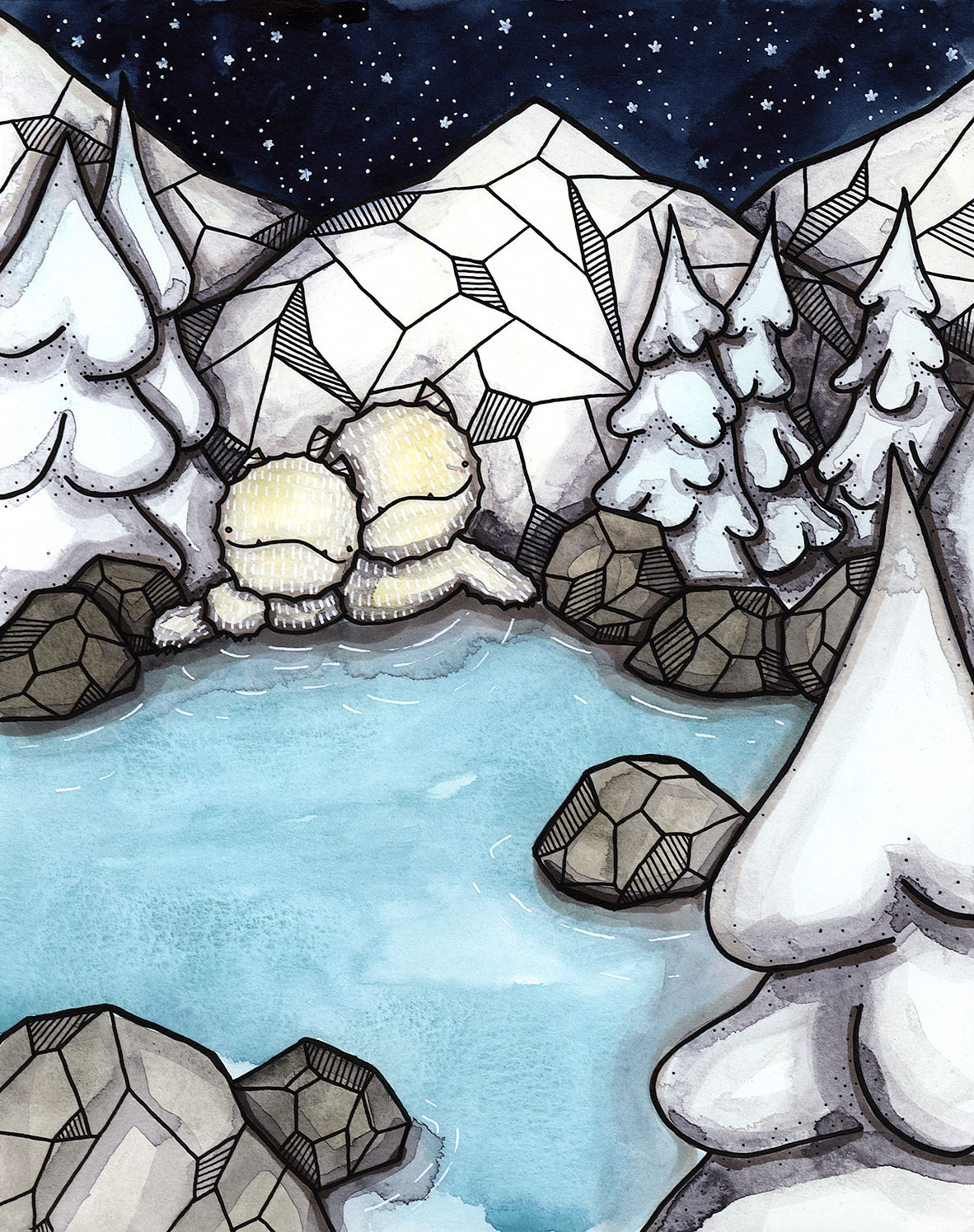 Hot Spring Yetis Print