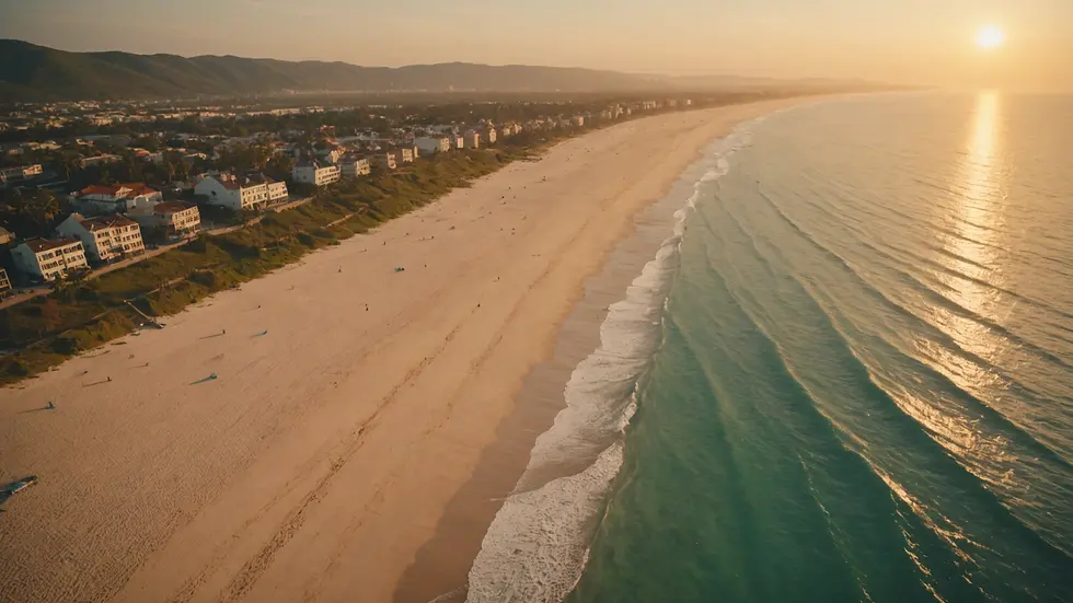 High-angle view of a tranquil beach during sunset