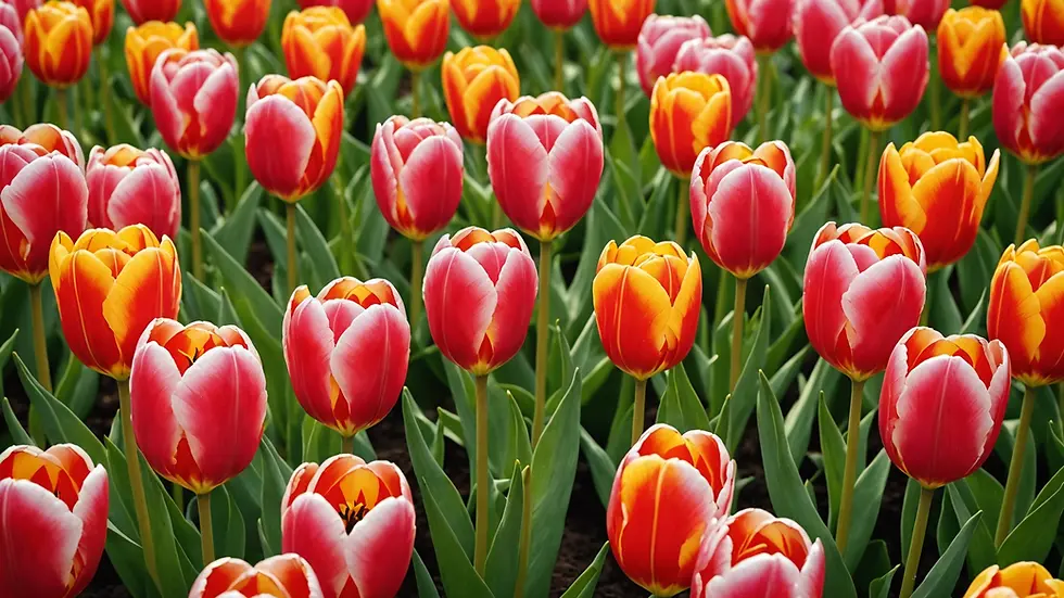 Close-up view of bright tulips in bloom