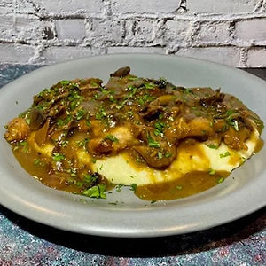 Chicken Thighs wt Porcini Mushrooms & Marsala Sauce, over Potatoes Puree