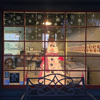 The Barkery storefront during Christmas in Downtown Elkin