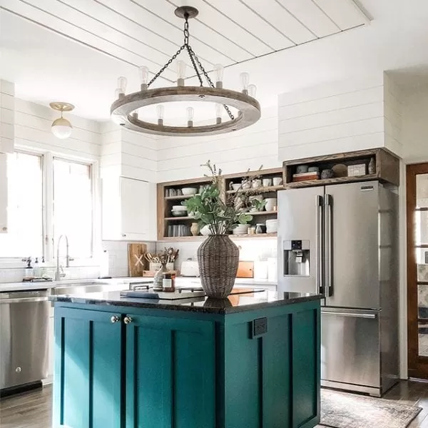 Kitchen with Teal Island