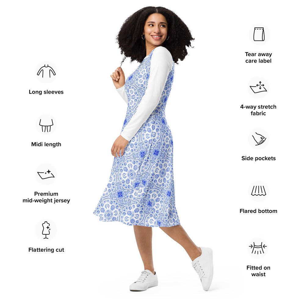 Thumbnail: TRBA Tile print long sleeve midi dress  