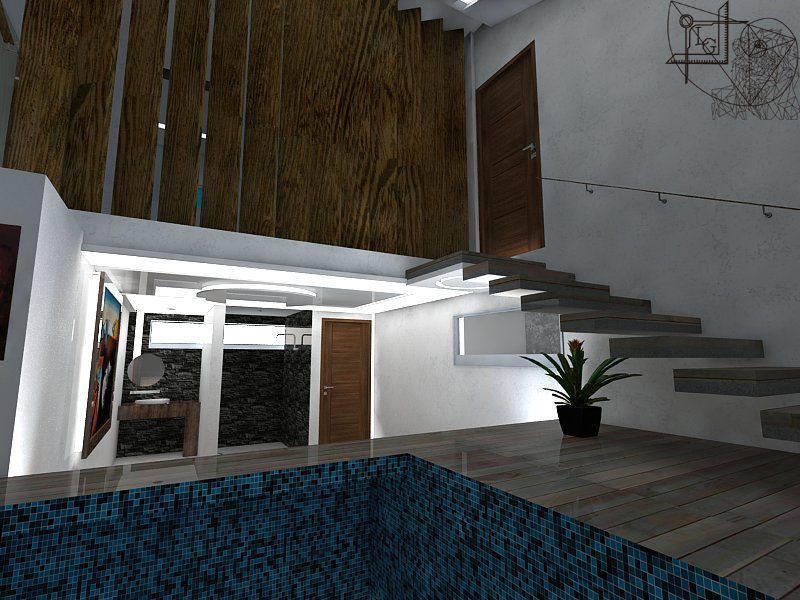 vista de escaleras modernas hacia dormitorio