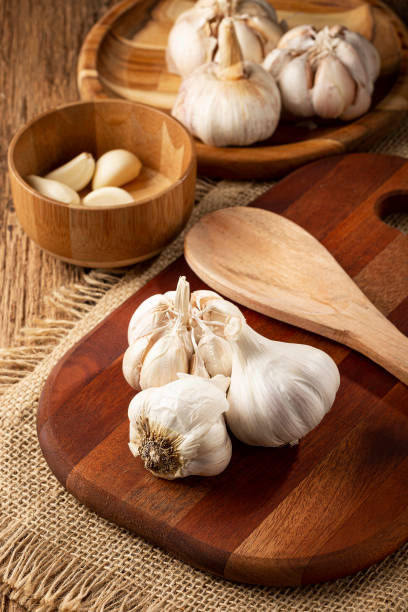 Garlic on the wood board