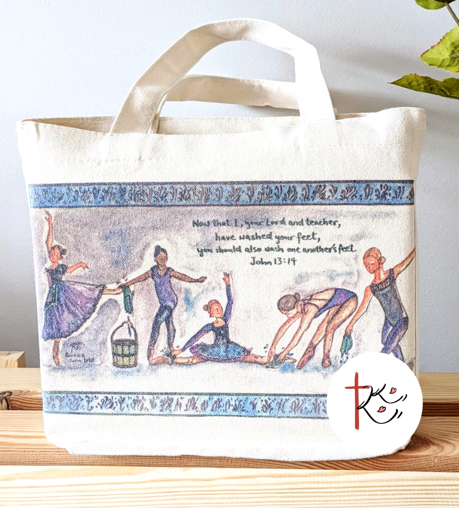 彼此洗腳 Ballet Dancers / 小型布袋Small Canvas Tote/ Scripture Christian Art/