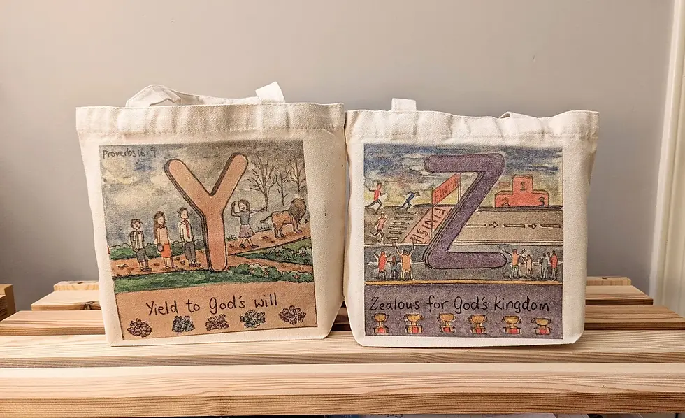 Thumbnail: Alphabet bag 聖經英文字母/pick 1/ canvas tote bag/ lunch bag/ hand printed