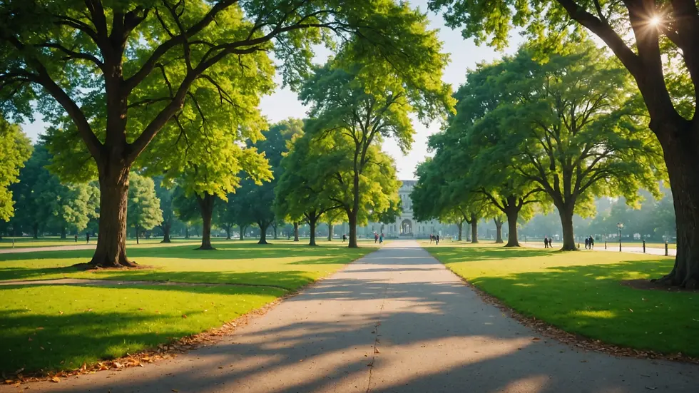 Eye-level view of a peaceful park setting