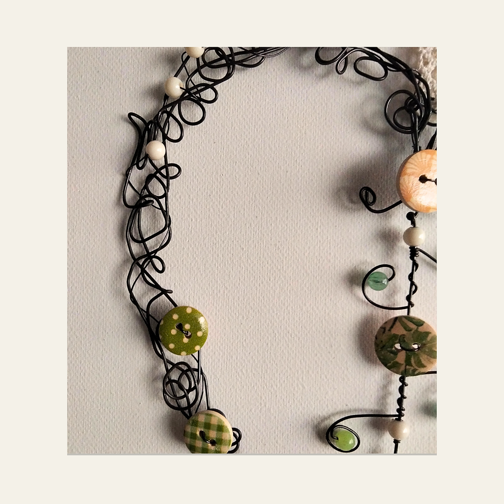 Miniature : détail boutons  décoratifs sur cœur en fil de fer style naturel gauche