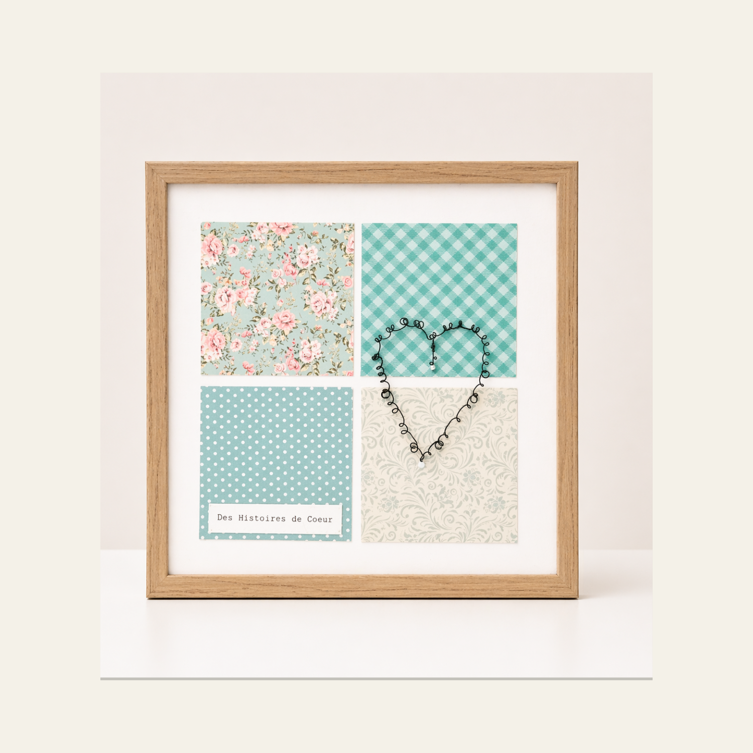 Cadre décoratif cœur en fil de fer – Douceur printanière – Création art