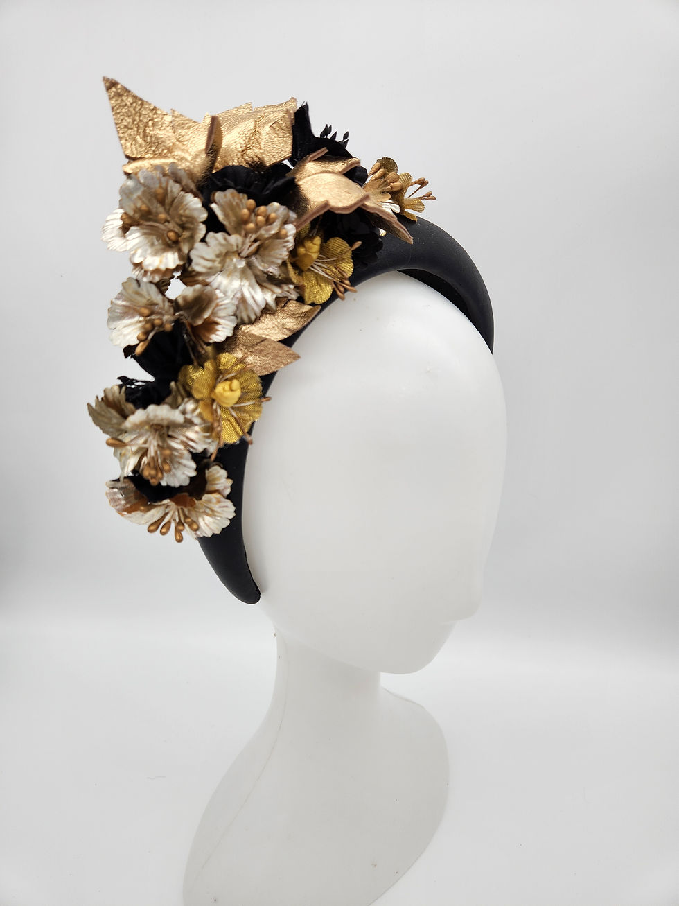 Thumbnail: Black and gold floral leather headband