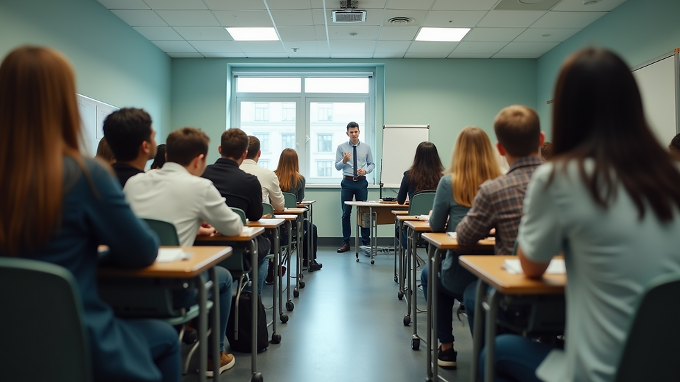 Eye-level view of a classroom with students engaged in a lesson
