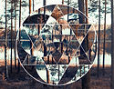 Geometric collage with the image of the nordic landscape. Abstract background with composi