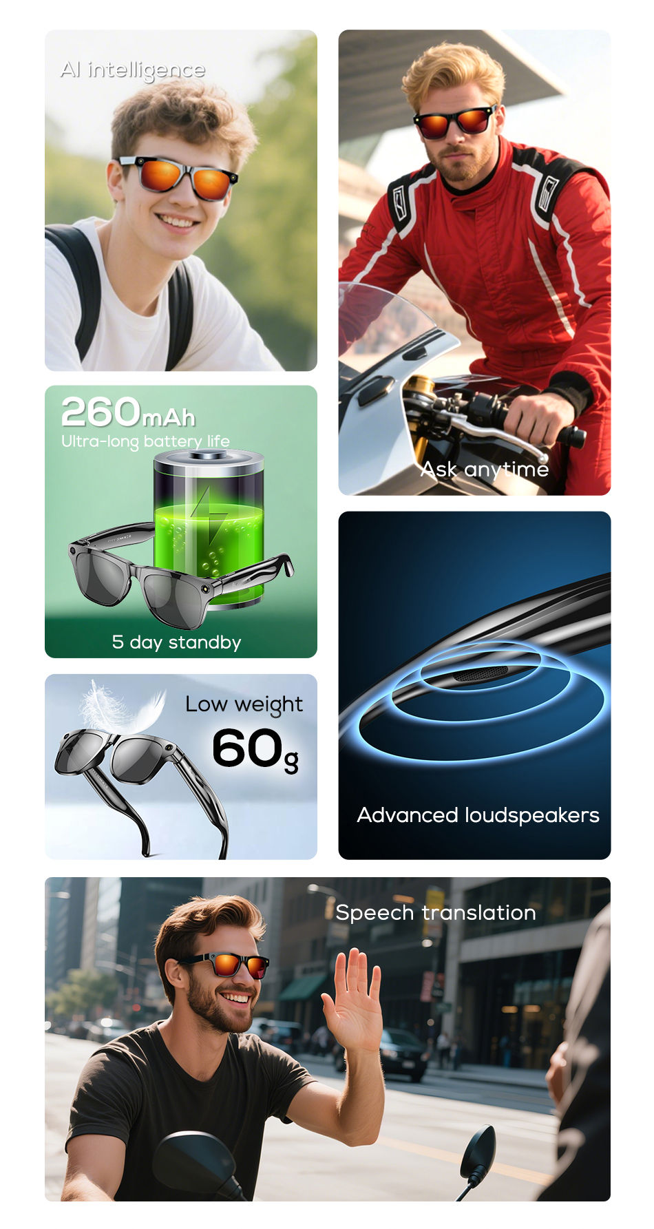 Thumbnail: Smart Glasses 100W Camera Anti-shake Video Recording Music Control Photo Recogni