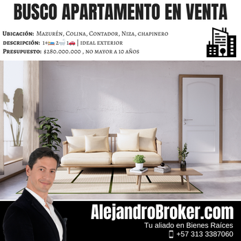 Busco apartamento en venta | 1 o 2 habitaciones, 2 baños, 1 garaje | Mazurén, Colina, Niza - Bogotá.