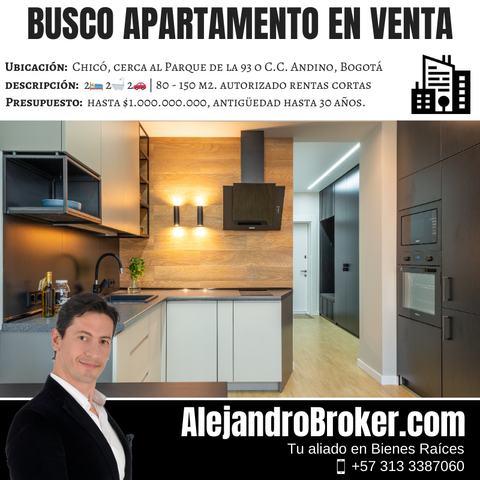 Busco apartamento en venta | 2 habitaciones, 2 baños, 2 garajes | Chicó. Bogotá.
