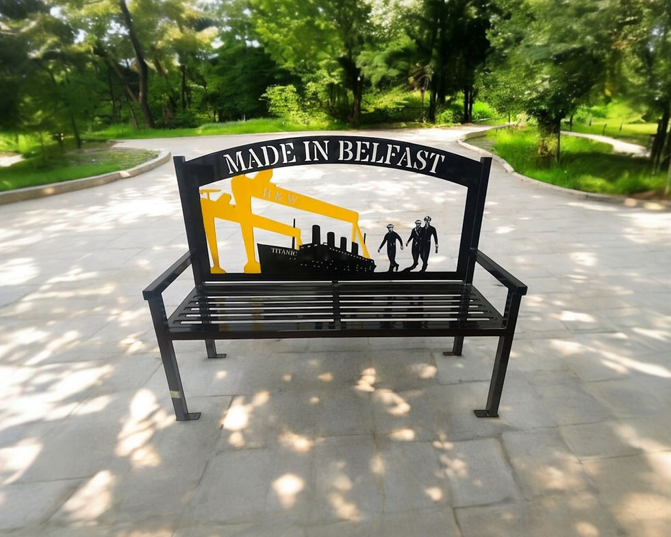 Thumbnail: Made In Belfast Steel Bench – Harland & Wolff, Titanic & Shipyard Workers Design