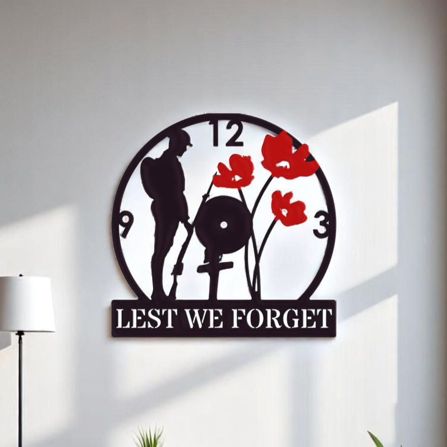 Thumbnail: Lest We Forget Lone Soldier Wall Clock – Timeless Military Tribute