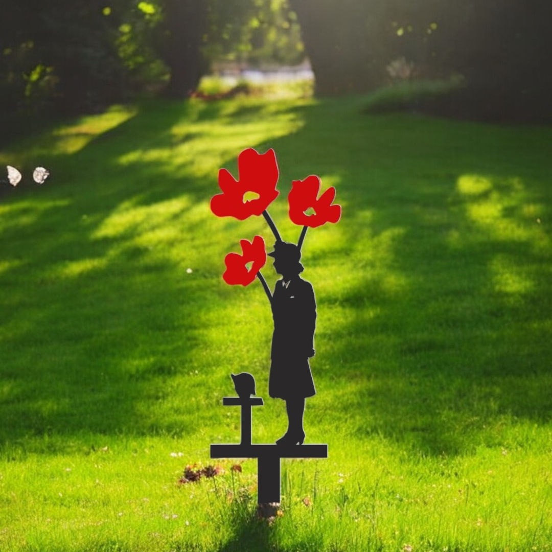 Female Service Member Memorial Garden Spike with Poppy Accents